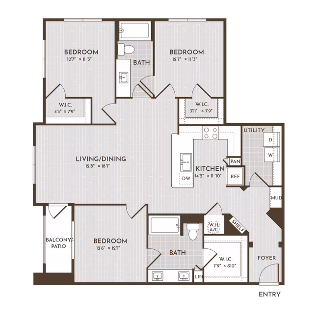 3BR 2BA (1408 SF) 06301 floor plan